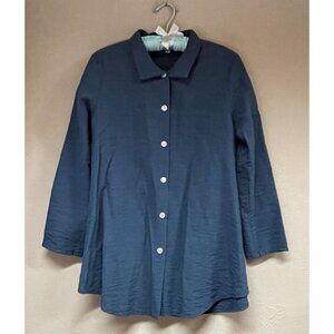 Christopher Calvin Womens Blue Textured Button Down Shirt Top Small Long Sleeve